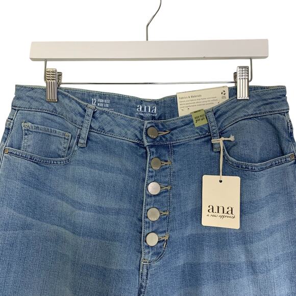 Ana High Rise Wide Leg Jeans Size 12 Button Fly Stretch Denim Blue NEW Raw Hem - Picture 3 of 9